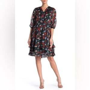 Nanette Lepore Dark Floral Chiffon Dress in Berry